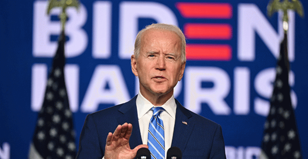 Demokraattipuolueen ehdokas Joe Biden puhui Wilmingtonin kaupungissa Delawaren osavaltiossa 4. marraskuuta.