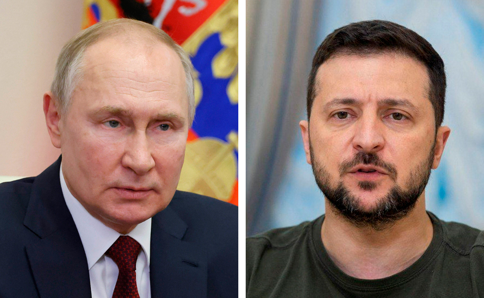 Kuvissa ovat Venäjän presidentti Vladimir Putin (vasemmalla) ja Ukrainan presidentti Volodymyr Zelenskyi.