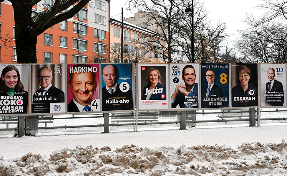 Presidentinvaalien mainoksia Helsingissä 14. tammikuuta.
